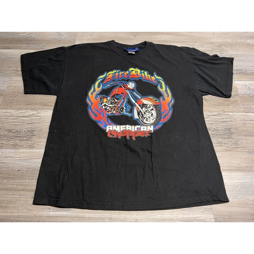 Vintage AMERICAN CHOPPER Firebike Firefighter 9/11 Tribute‎ T-Shirt Mens Sz L